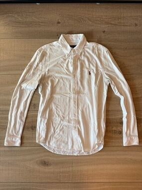 Ralph Lauren White Long-Sleeve Button-Down Shirt with Embroidered Logo-Men’s